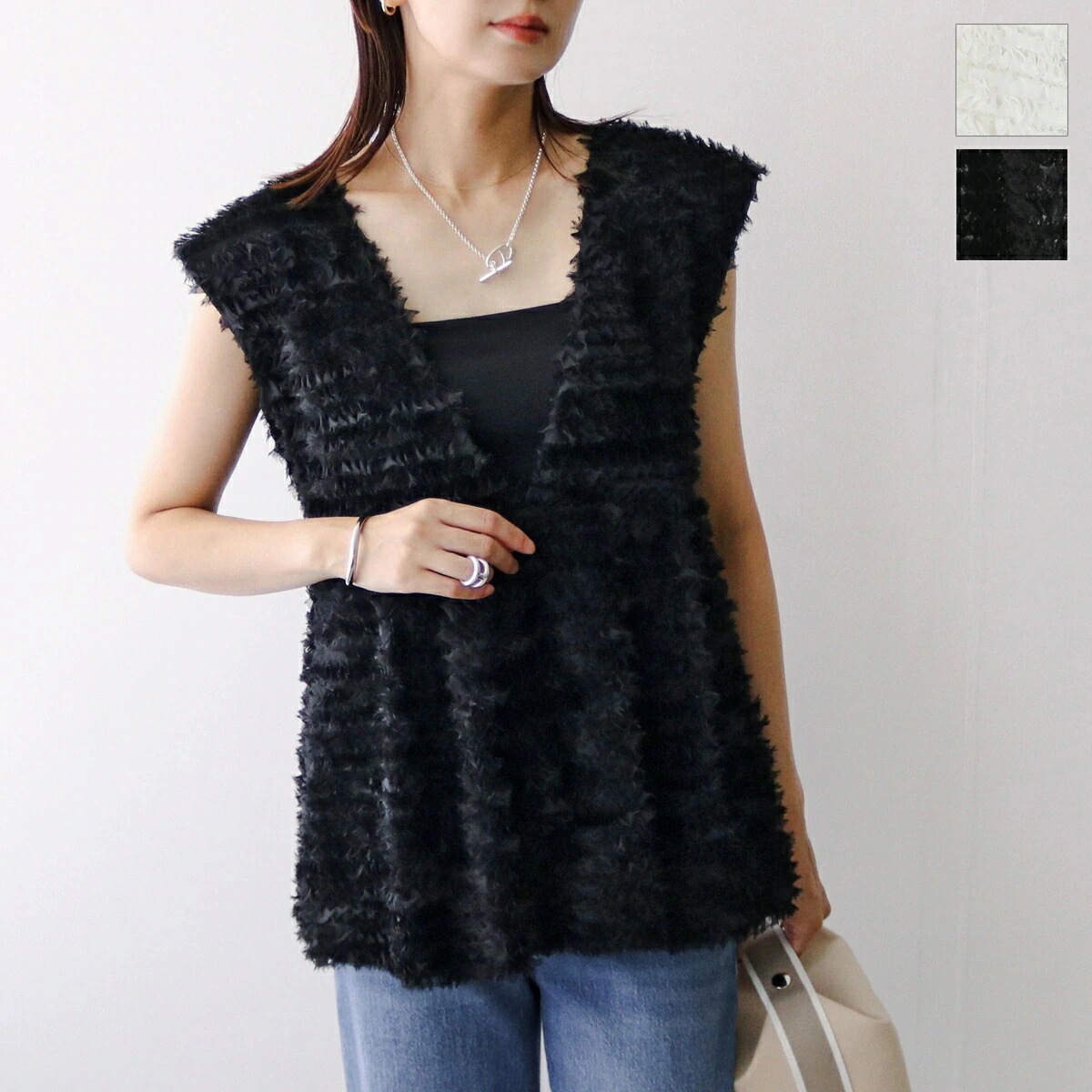 anana アナナ ベスト a69-004 レディース 3Dチュール フリル 前後2way ノースリーブ カラー2色