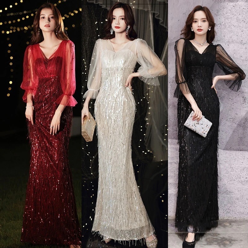 ゴールデンイブニングドレスハイエンドハイエンドドレスフェミニンハイエンドライトラグジュアリー2024安い