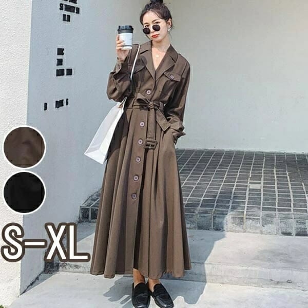 トレンチコート レディース 春コート 秋コート スプリングコート 超ロング トレンチ コート ロング丈 ロング 春 秋 アウター 秋物 秋服 ビジネス お宮参り 通勤 就活 韓国風 ブラウン ブラックダウンジャケット・コート