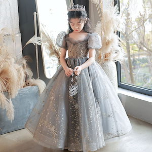 子供ドレスプリンセスドレス女の子ピアノ演奏衣装フラワーガールふわふわ糸スーパーフェアリーホストバースデードレス
