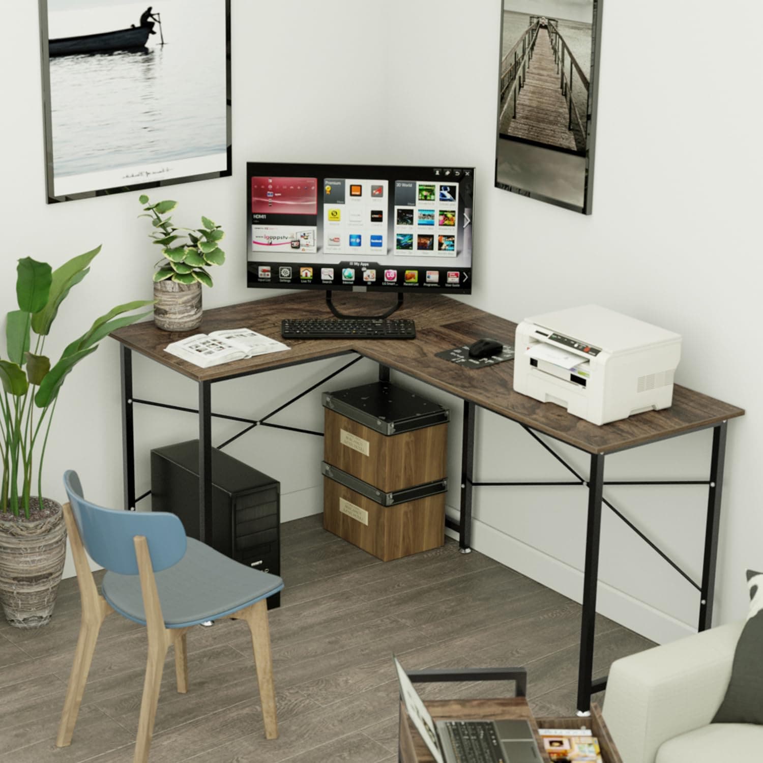 パソコンデスク L字デスク ゲーミングデスク pcデスク デスク 机 コーナーデスク L字型 モニターアーム取付対応 オフィスデスク 勉強机 左右入替可 在宅勤務 組立簡単 (木目 62432