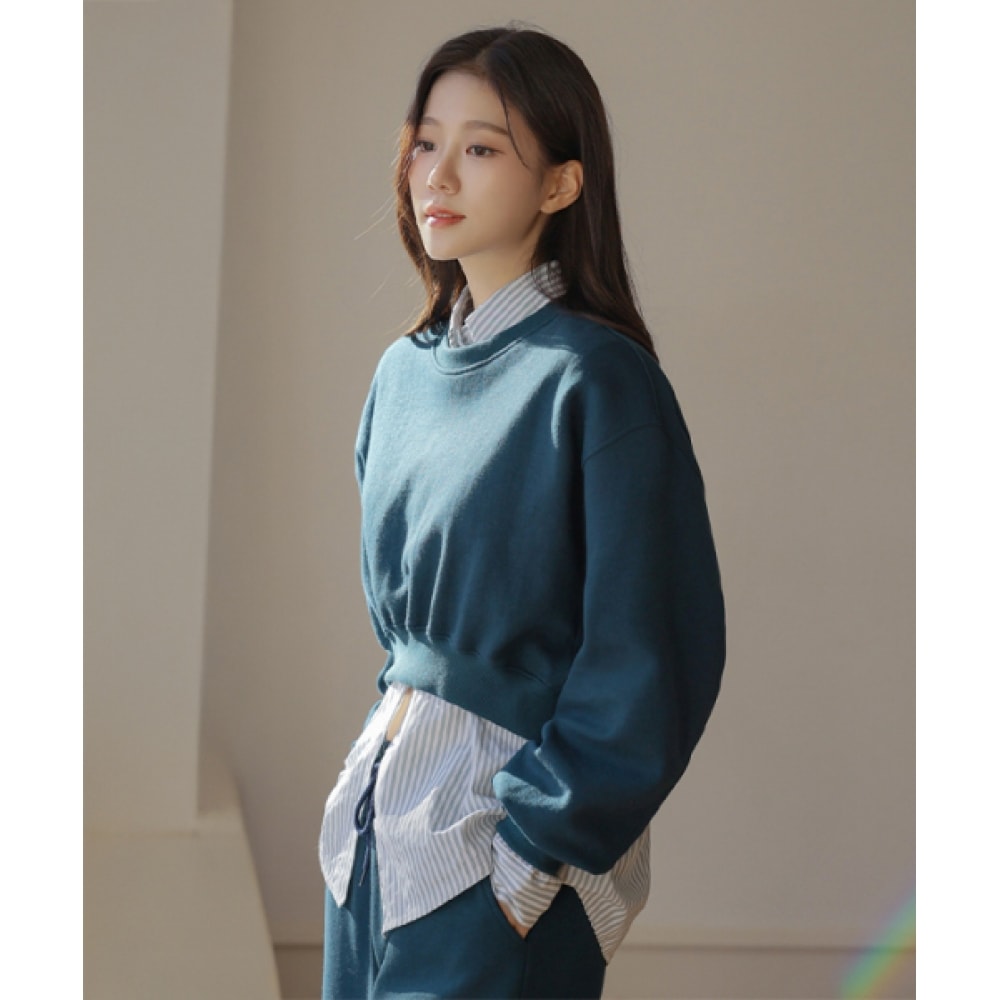 フレンチシックコットンクラブベーシッククロップスウェットシャツ