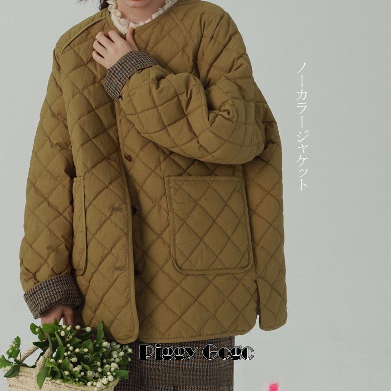 冬の特恵キルティングコート チュニックコート レディース 冬 アウター ノーカラーコート ポッケトあり 中綿 体型カバー 大きいサイズ
