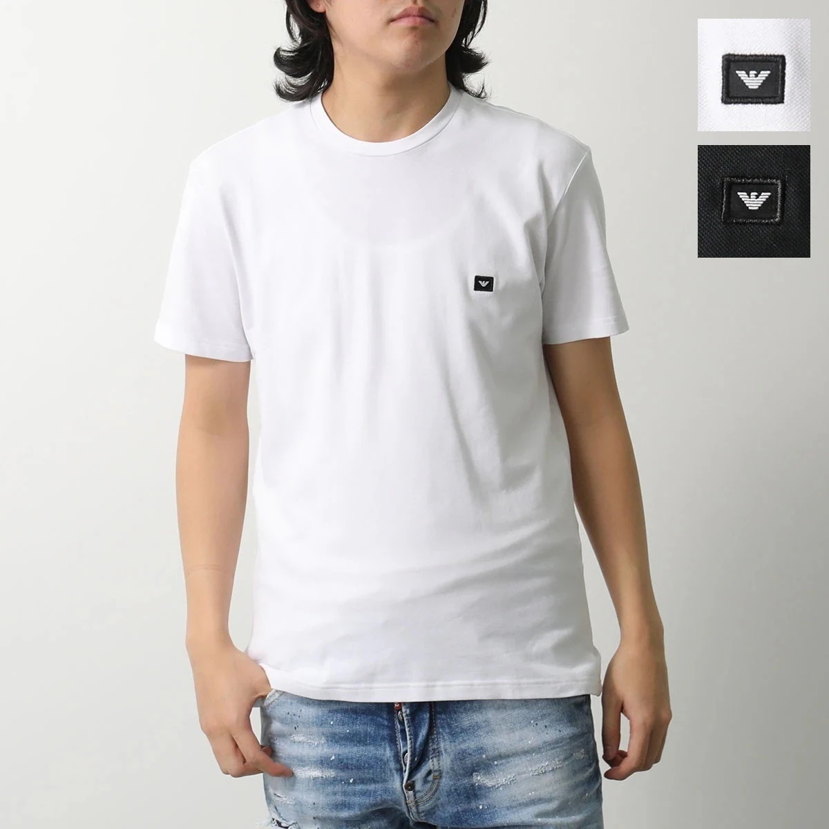 EMPORIO ARMANI エンポリオアルマーニ Tシャツ EM000379 AF10785 メンズ ラウンジウェア ストレッチピケ タイトフィット ロゴ カラー2色