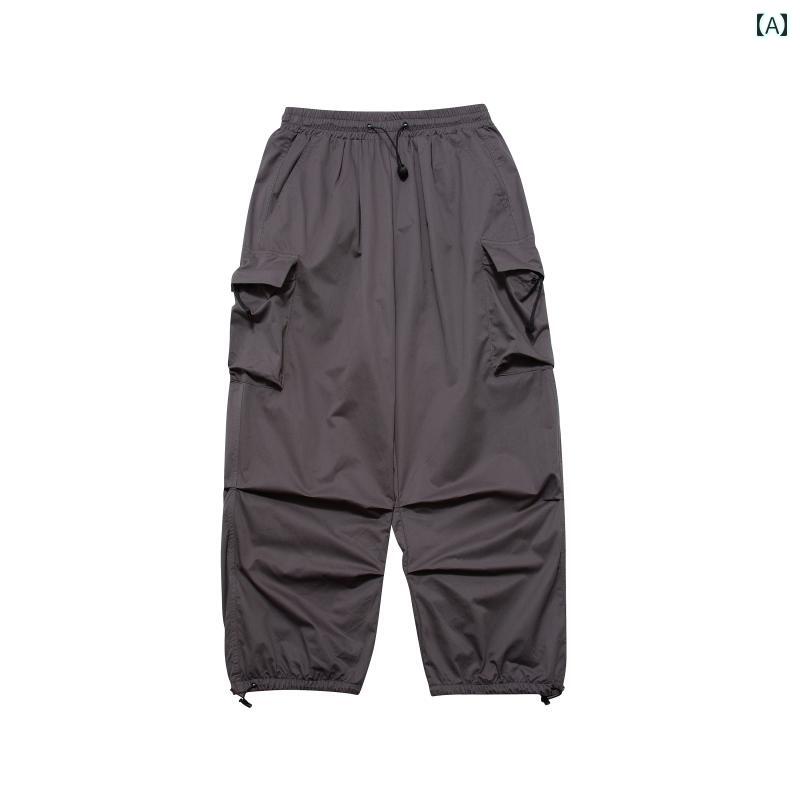 カーゴパンツ　メンズ　レディース Weiweizと アメリカ な 作業着 ポケット 付き 無地 ドローストリング 調節可能 ワイド レッグ パンツ 万能 男女兼用