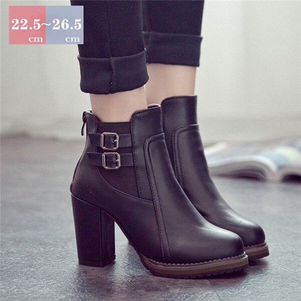 太ヒールショートブーツハイヒールブーディレディースアンクルブーツレディースヒール大人靴痛くない