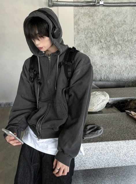 [COSYHARU公式] Pigment Washing Hoodie Zip-up