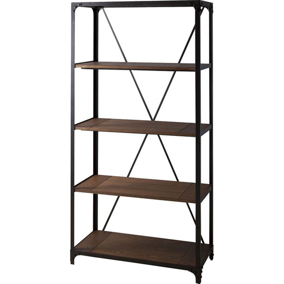 ラック4段 天然木化粧繊維板 アッシュ スチール 粉体塗装 ハンマートーン仕上