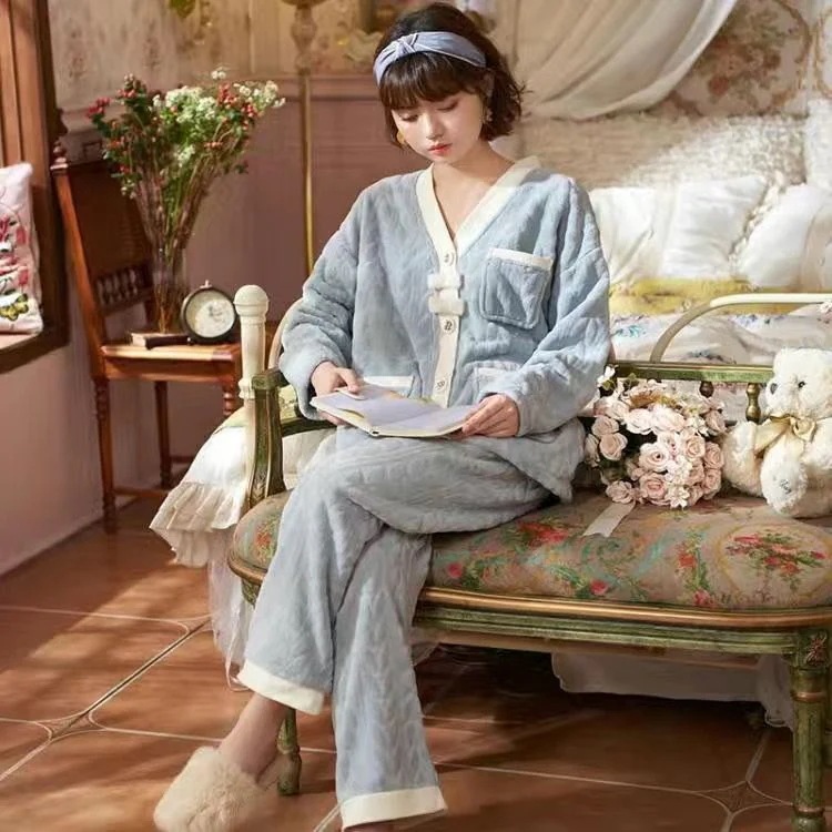 暖かい部屋着 裹起毛 パジャマ 高級感 ルームウェアもこもこパジャマパジャマ レディース秋冬 可愛いパジャマレディース フランネル