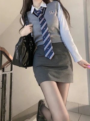 韓国系女子高学院風スーツJK制服ウバックハート先輩黒シルクハイウスカートカート女性