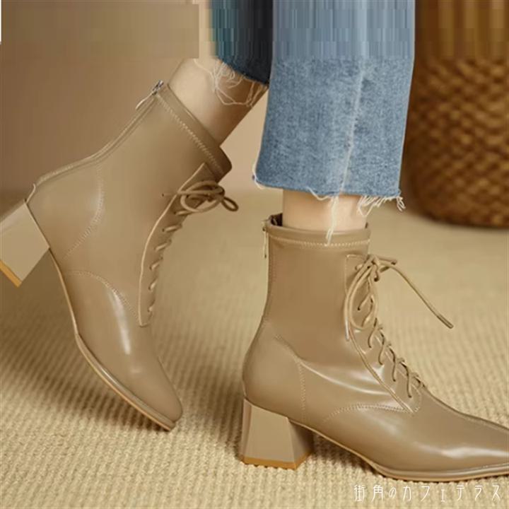 靴 シューズ 3色 ブーツ ショートブーツ ショート ハイヒール 編み上げ 紐 レザー かわいい 大人可愛い 大人女子 こなれ感 シンプル カジュアル 大人 上品 おしゃれ お洒落 ラフ コンサバ ヘ