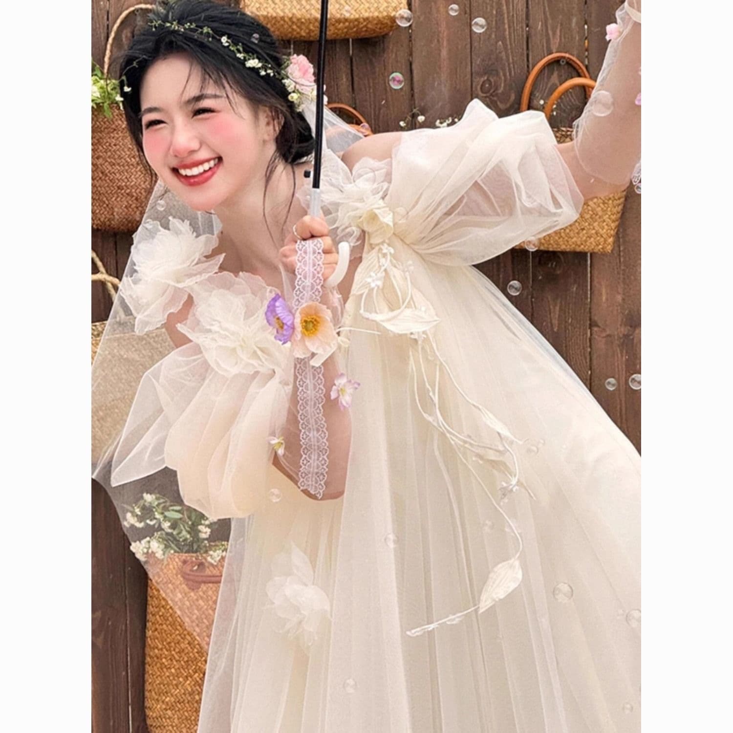 お呼ばれワンピース 結婚式ワンピース 着痩せ 結婚式ワンピース お呼ばれ 結婚式ワンピース 結婚式 ワンピース 妖精の森ライトウェディングドレスニッチ花嫁ドレッシングガウン外出ガーゼ屋外ウェルカムライ