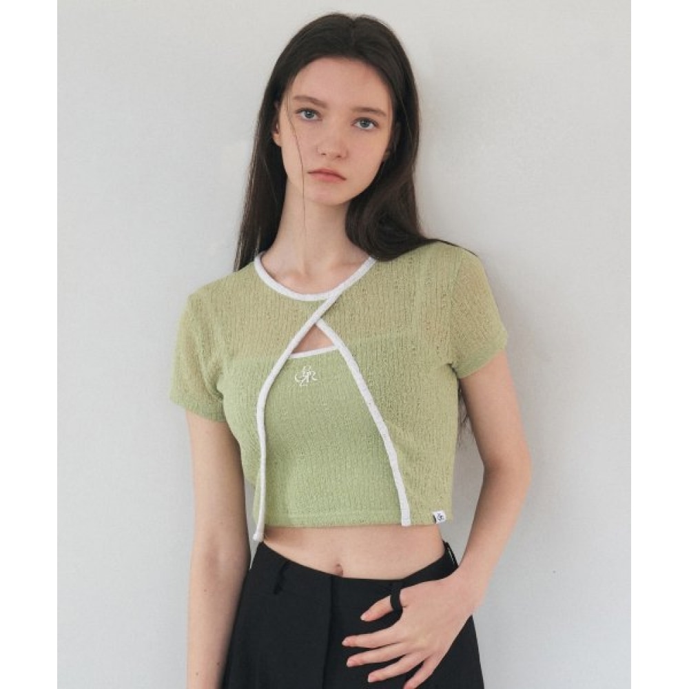 シティブリーズカットアウトリネンレイヤードTシャツ_ライトグリーン