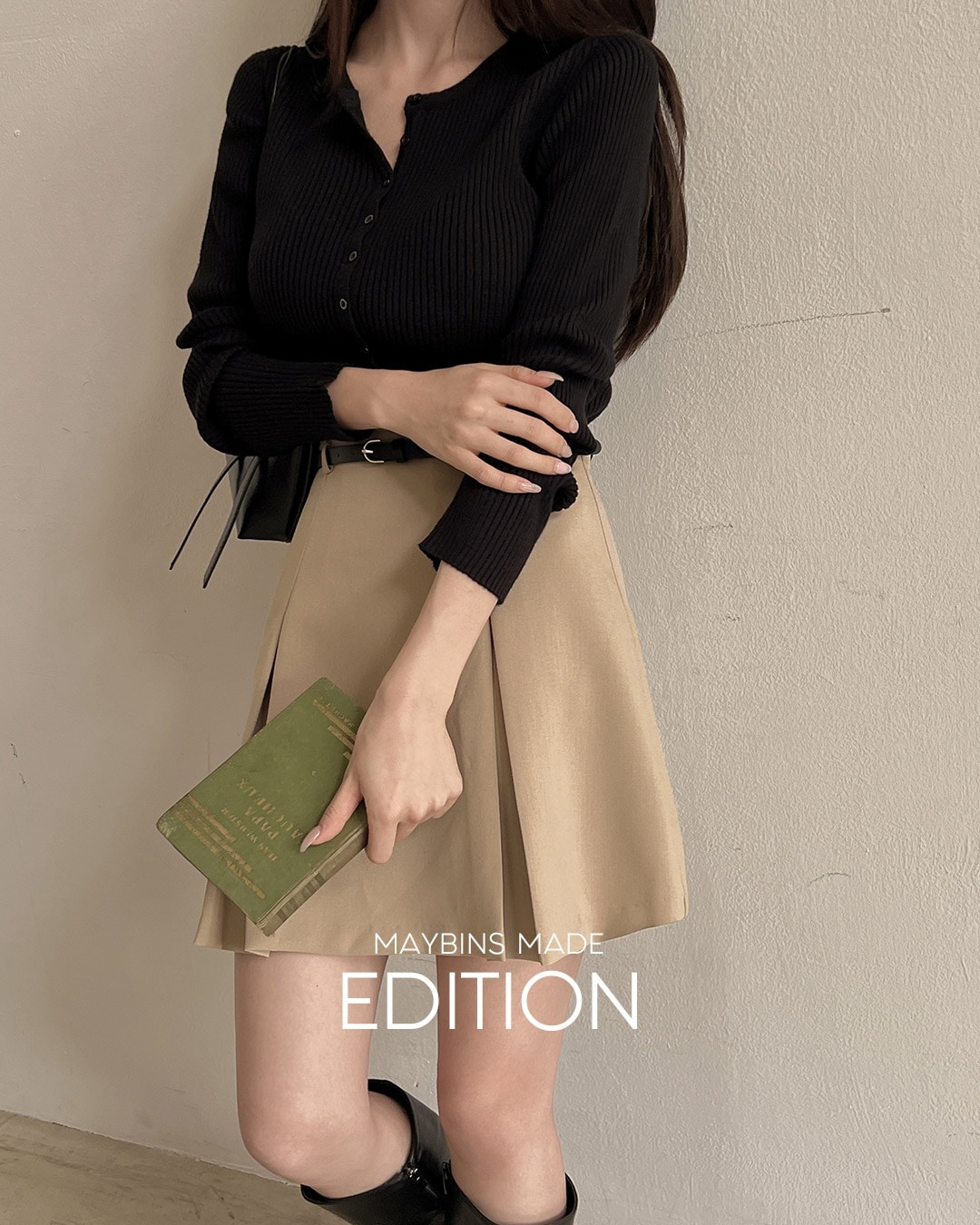 リブカットソーニットカーディガン韓国ファッション レディース