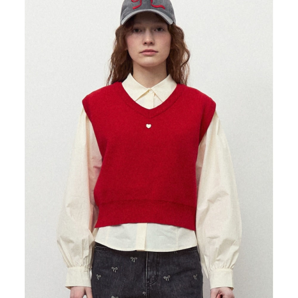 ロンロンハート Vネックベストニットレッド