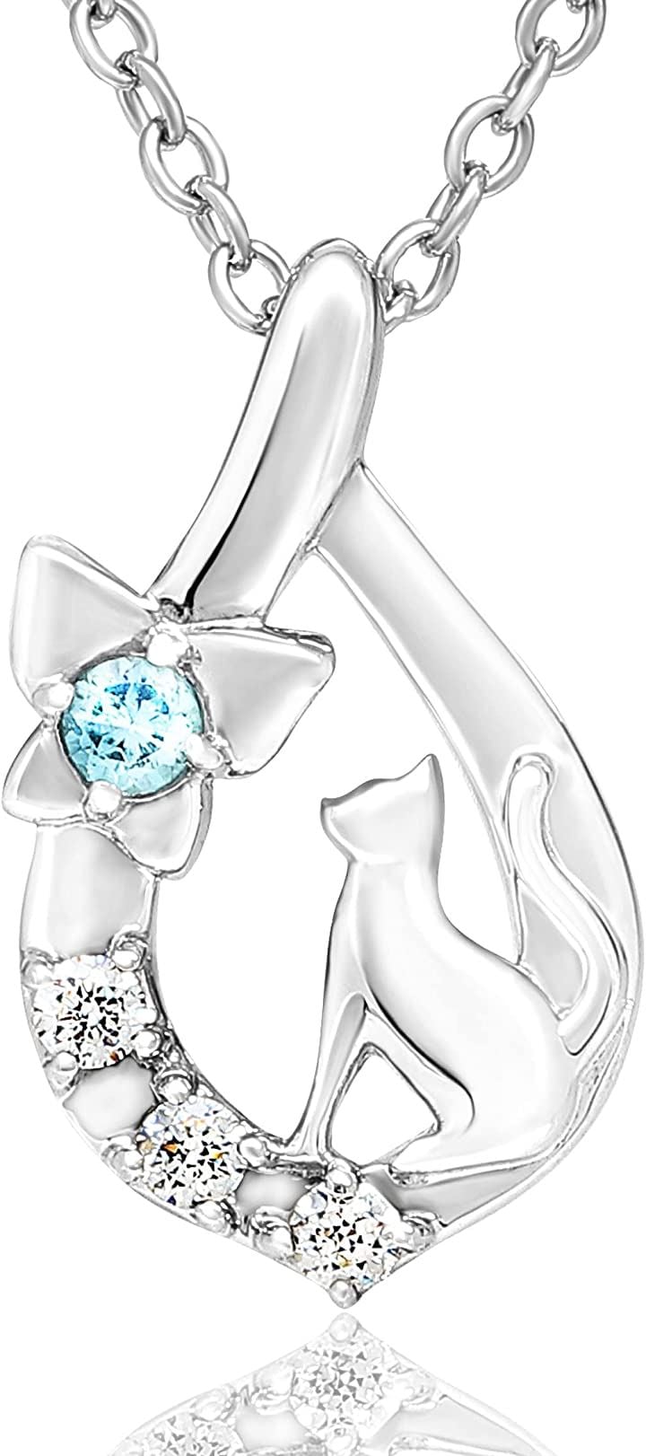 プチシャトン 天然石 シルバー SV925 ネコ 蝶々 ネックレス レディース 2-01 シルバー-ブルートパーズ(2-01 シルバー-ブルートパーズ)