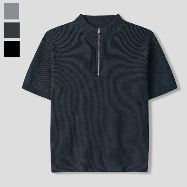 メンズハーフジップ半袖ニットTシャツ GN-KNH-Q018-チャコール