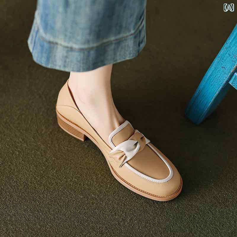 ローファー レディース 通勤 通学 オフィス 学生 英国風 フレンチ ステッチ ラウンドトゥ 太 ヒール 深口 スリッポン シューズ カレッジ スタイル ローヒール フラット シューズ