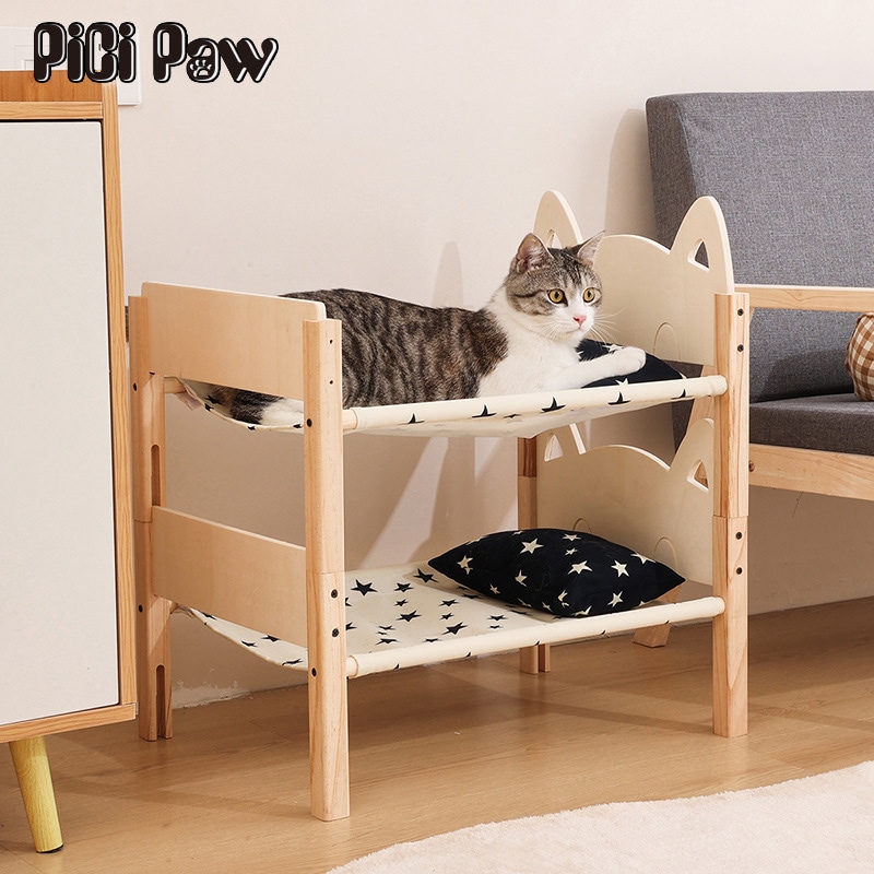 11 木製の二段ペットのベッドベッド4シーズン普遍的な小さな犬の犬のベッドマルチレイヤースタイル取り外し可能で洗える猫ベッド Br外径サイズ：長さ56x幅40.5