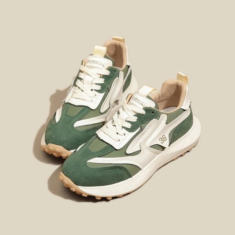 今年の流行 厚底スニーカー 韓国2024レースアップシューズ切り替えスニーカーINSファッション人気滑り止めパンプス30%制限