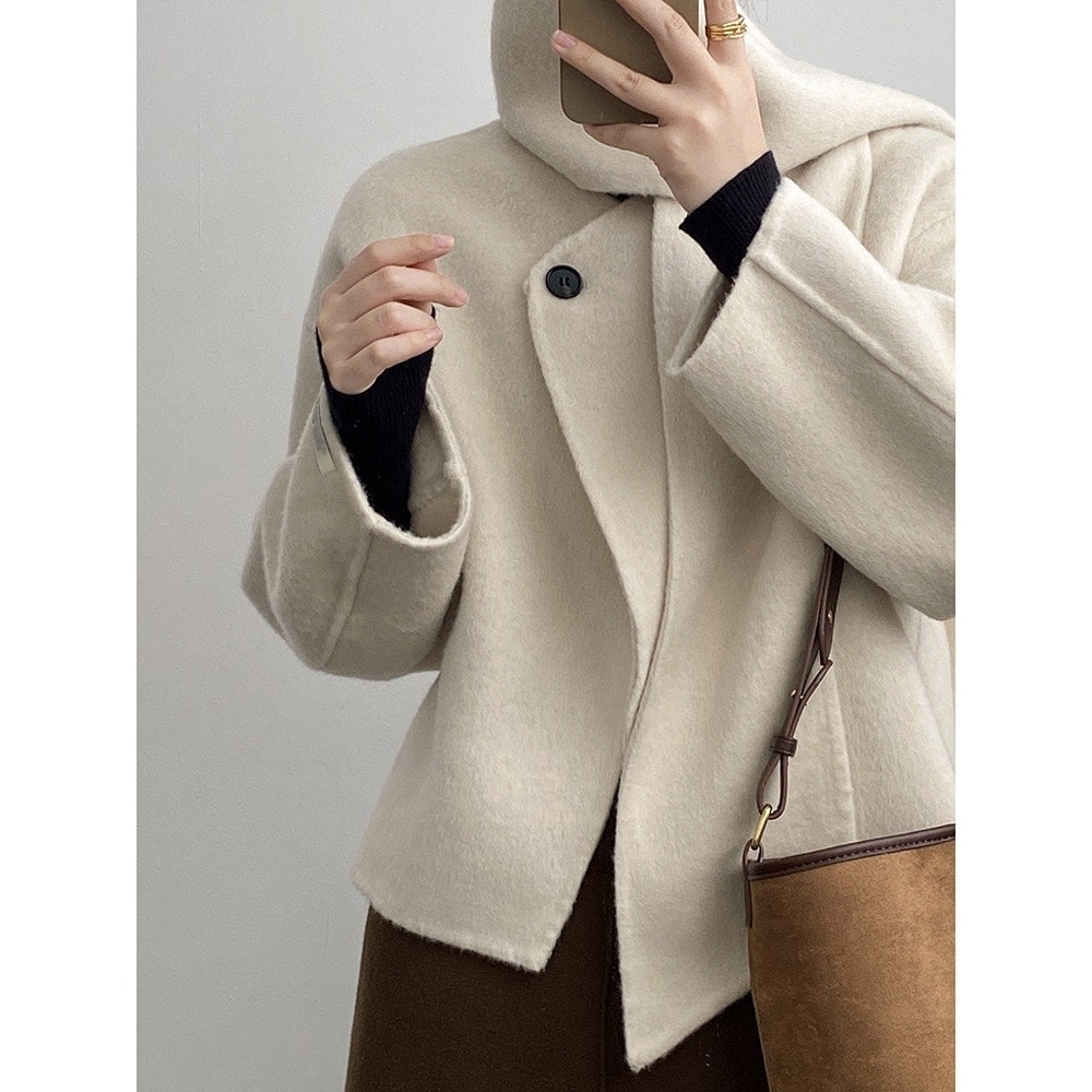 「YS良品」 冬 シンプル ウ今週の割引は 25% オフですールラシャ ジャケット 「マフラー付き」 ニットカーディガン 短丈 レディース アウター メガ割