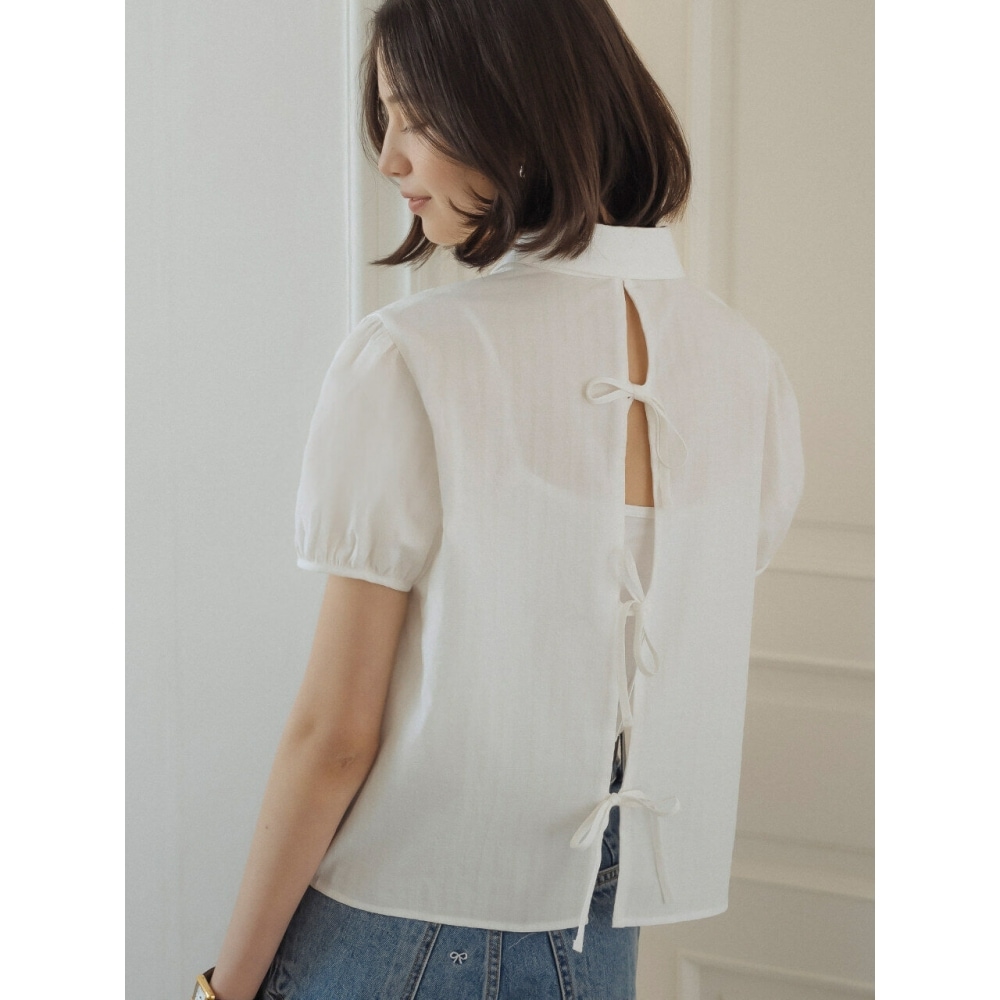 TILLIDIE オープンバックリボンポイントブラウスアイボリーシャツ・ブラウス