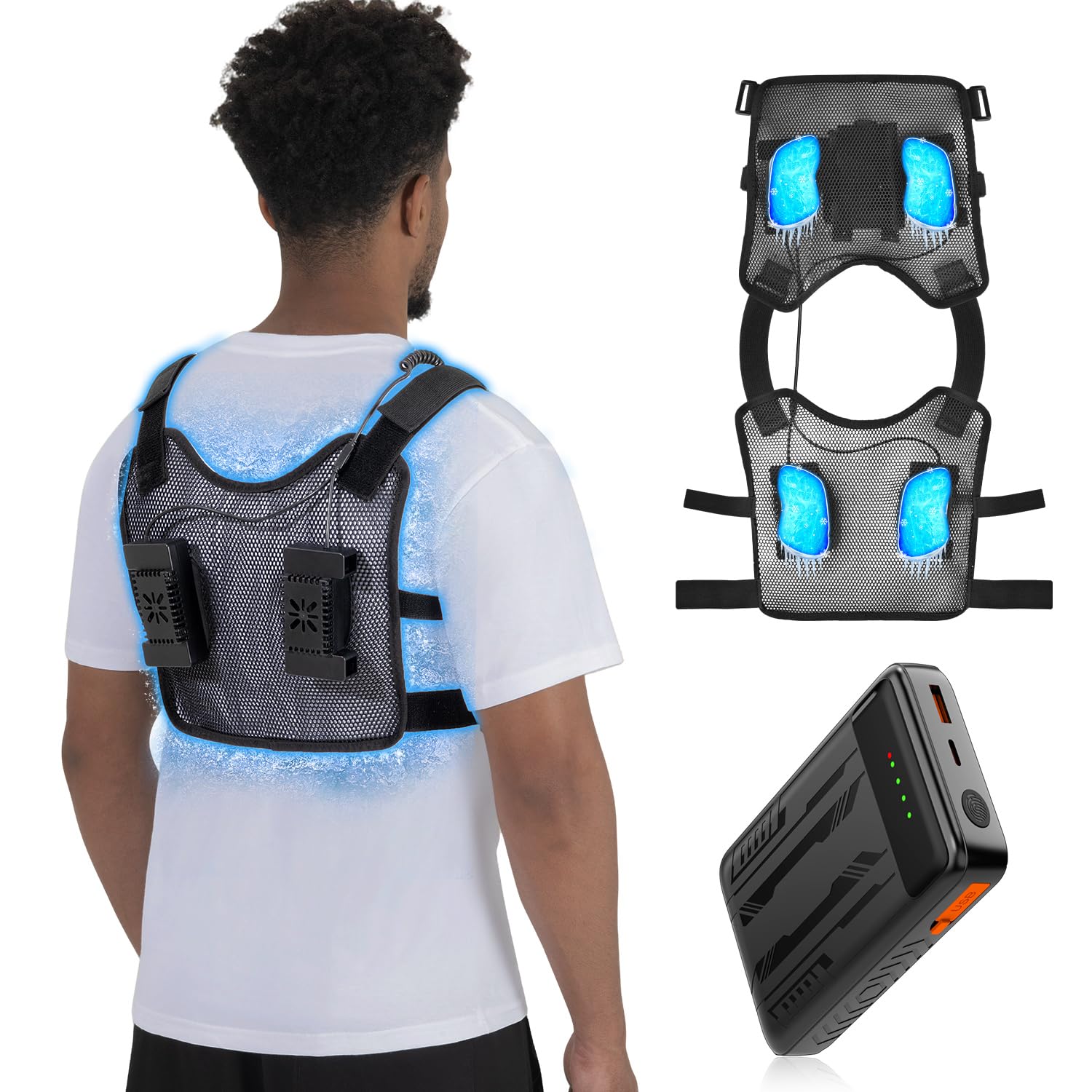 ペルチェベスト 冷却プレート付き【最大-28℃冷却&amp 4つ冷却プレート&amp 30000mAh大容量】空調冷却服 ペルチェ素子式 バッテリーセット 静音 薄型 コンパクト USB給電 強弱モー