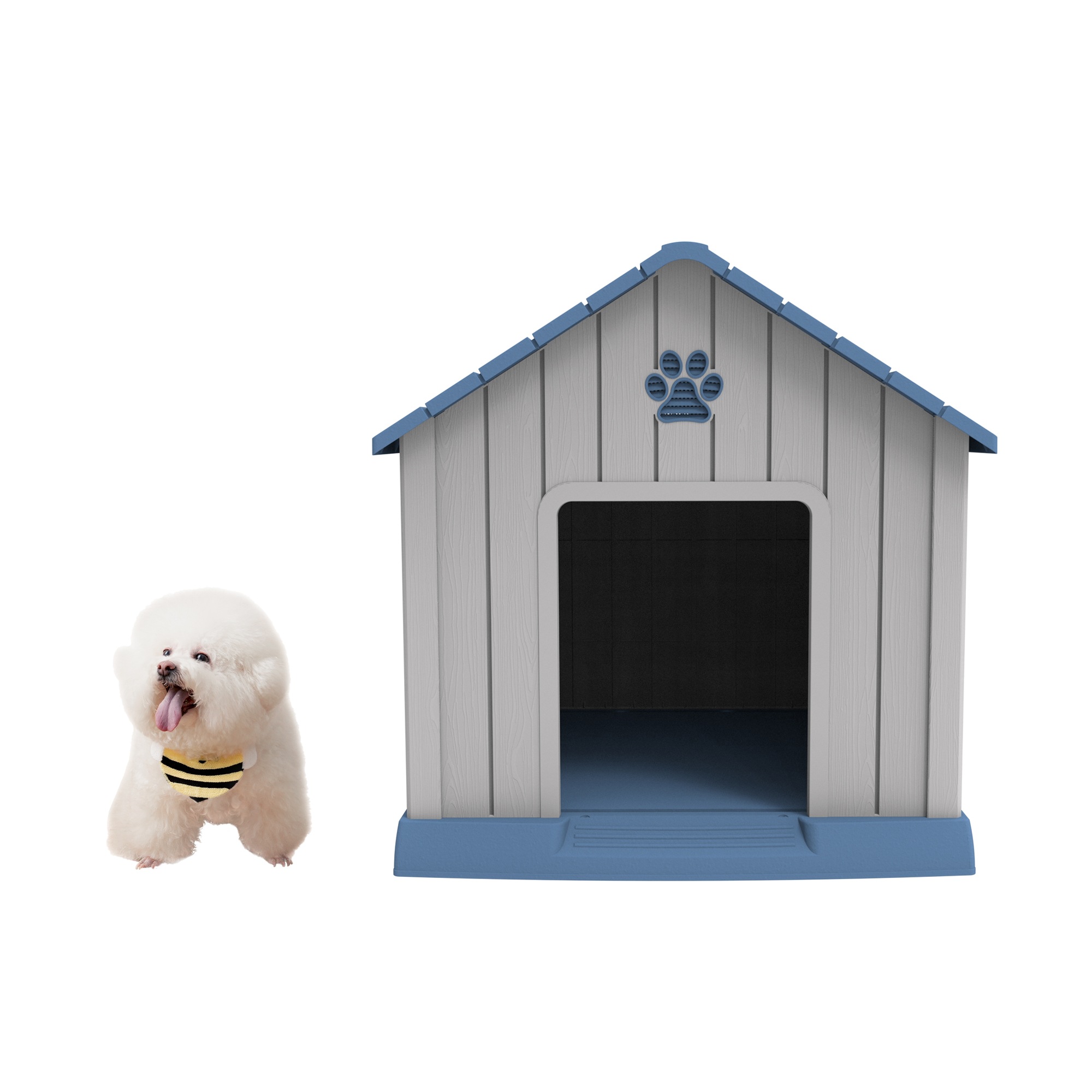 【犬小屋 ペットハウス ペットケージ プラスチック製 犬 室内犬 室外 ペットゲージ オシャレ ボブハウス ペットハウス ペットサークル M グレー+ブルー96