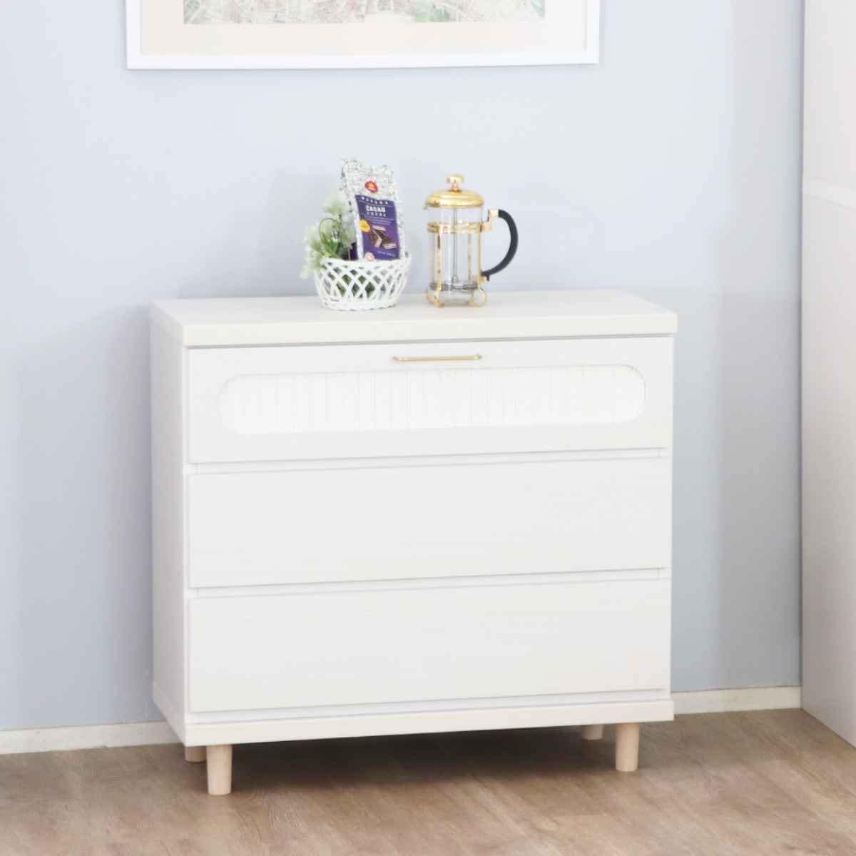 チェスト 3段 北欧風 ミルキーホワイト 約幅76cm リビングチェスト 引出し カップボード リビング 家具 収納 日本製 完成品 三段 棚 ラック スライドレール キャビネット ホワイト 24,893円