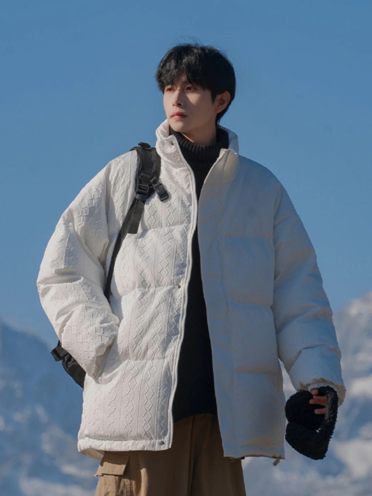 メンズ 中綿コートアウター 白スタンドカラーダウンジャケットメンズ冬新作増厚暖かい中綿ジャケット冬防寒パンジャケット