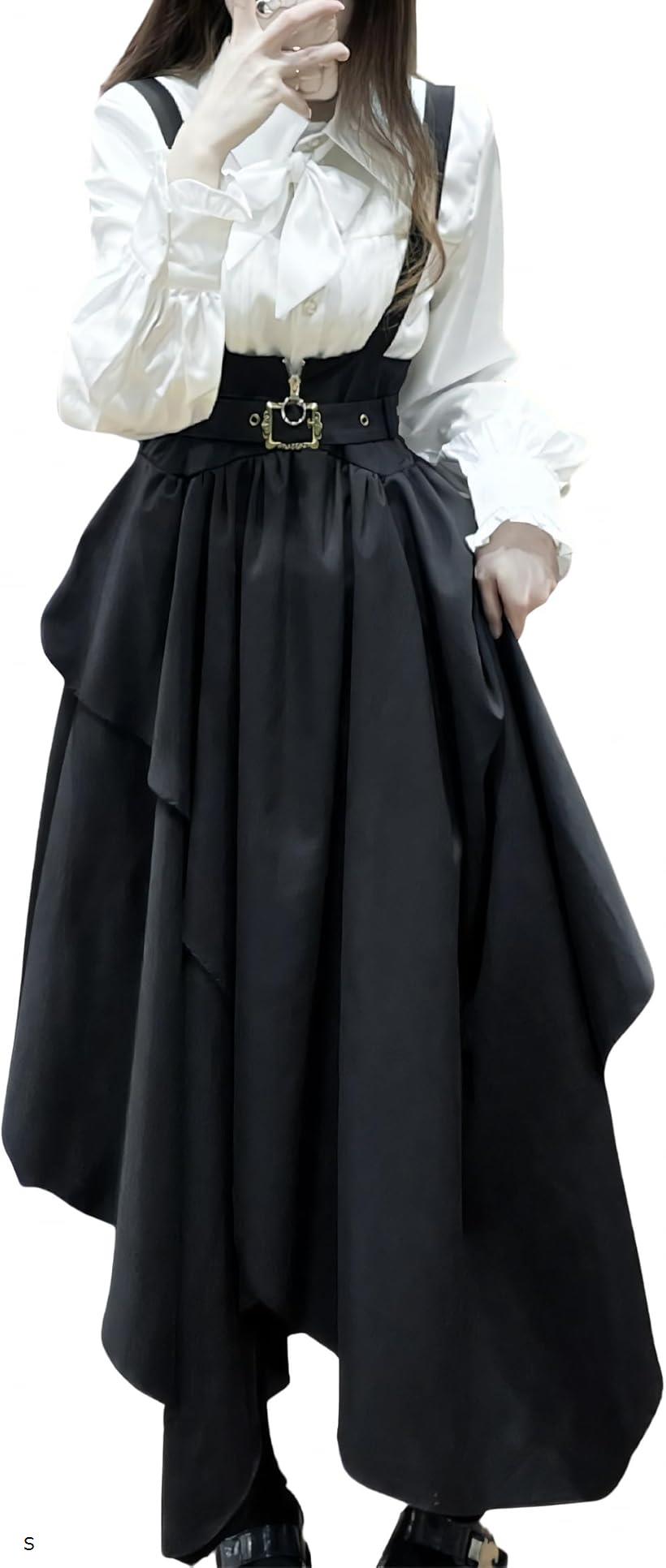 レディレイジー ゴスロリ 長袖 ブラウス スカート 2点セット コスプレ クラロリ 軍服ロリ 撮影 衣装 女装 アシメ ロング 黒 ブラック(ブラック S)