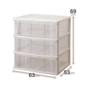 クローゼット収納/収納ケース (ワイド 深3段) カプチーノ 幅63cm キャスター/脚付き アルミ補強版内蔵 日本製