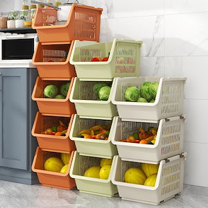 プラスチック多層ラック 床置き型キッチン 野菜果物収納ラック 重ね合わせ多機能玩具雑貨 野菜かごラック