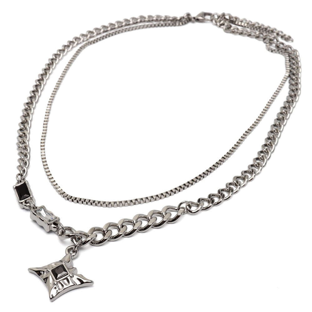 ステンレス ２連ネックレス ストーン [n1002]