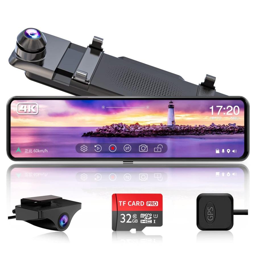 ドライブレコーダー ミラー型 4K解像度+伸縮式カメラ+Type-C電源コネクター 駐車監視 衝撃検知 ループ録画 タイムラプス録画JADO-V69 PRO-NPC