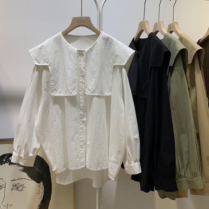 4color レディース トップス シャツブラウス シャツ ブラウス ビッグカラー アシンメトリー