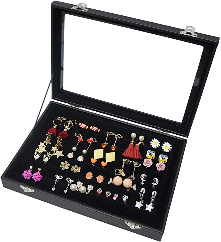 アクセサリー 収納 ボックス ケース(ブラック・中・イヤリングセット付)