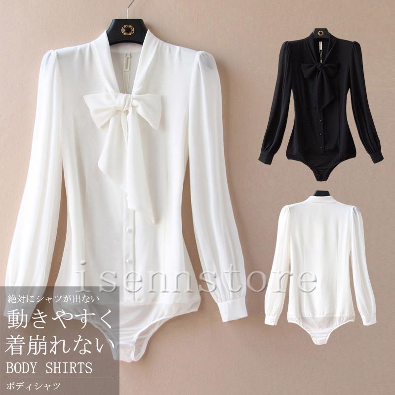 ボディシャツ レディース ブラウス シフォン トップス シャツ スーツ インナー オフィスカジュアル 長袖 つなぎ ボディブリファー 着崩れない 上品 通勤 OL