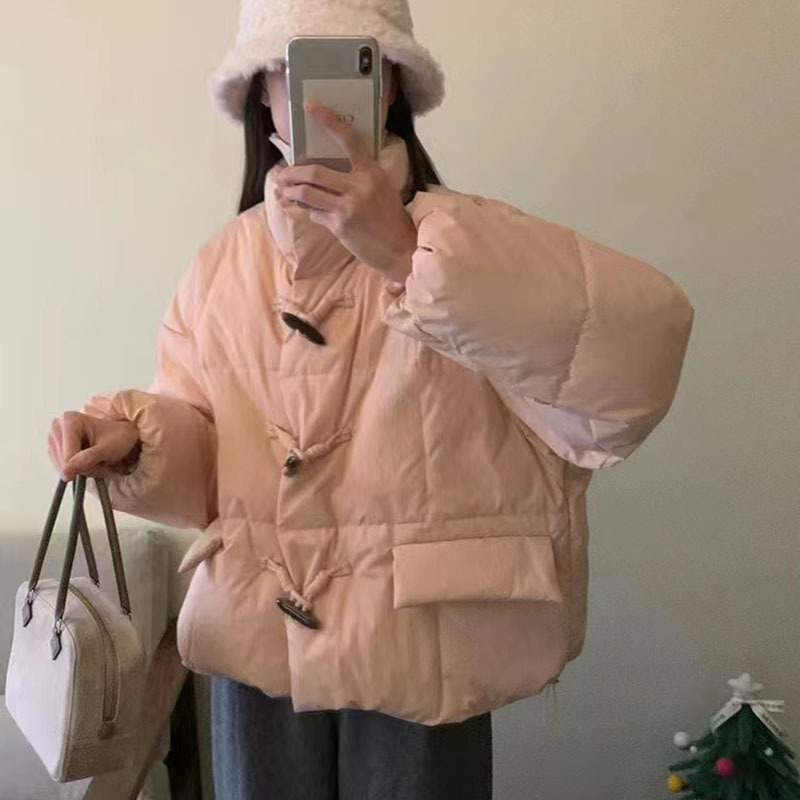 2025年冬新作　中国風ホーンボタンショートダウンジャケット　レディース　小さいサイズ　韓国風スタンドカラーコート