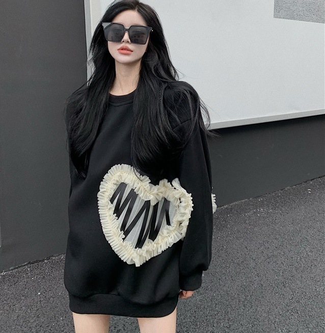 【送料無料】レディース プルオーバー トレーナー レース ハート オーバーサイズ トップス