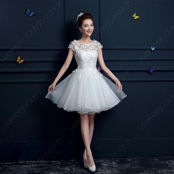 ミニドレス 白 安い ウエディングミニドレス 結婚式 ミニドレス 演奏会 パーティードレス 半袖 二次会 ウェディングドレス ミニ 花嫁 コンサート 披露宴-99