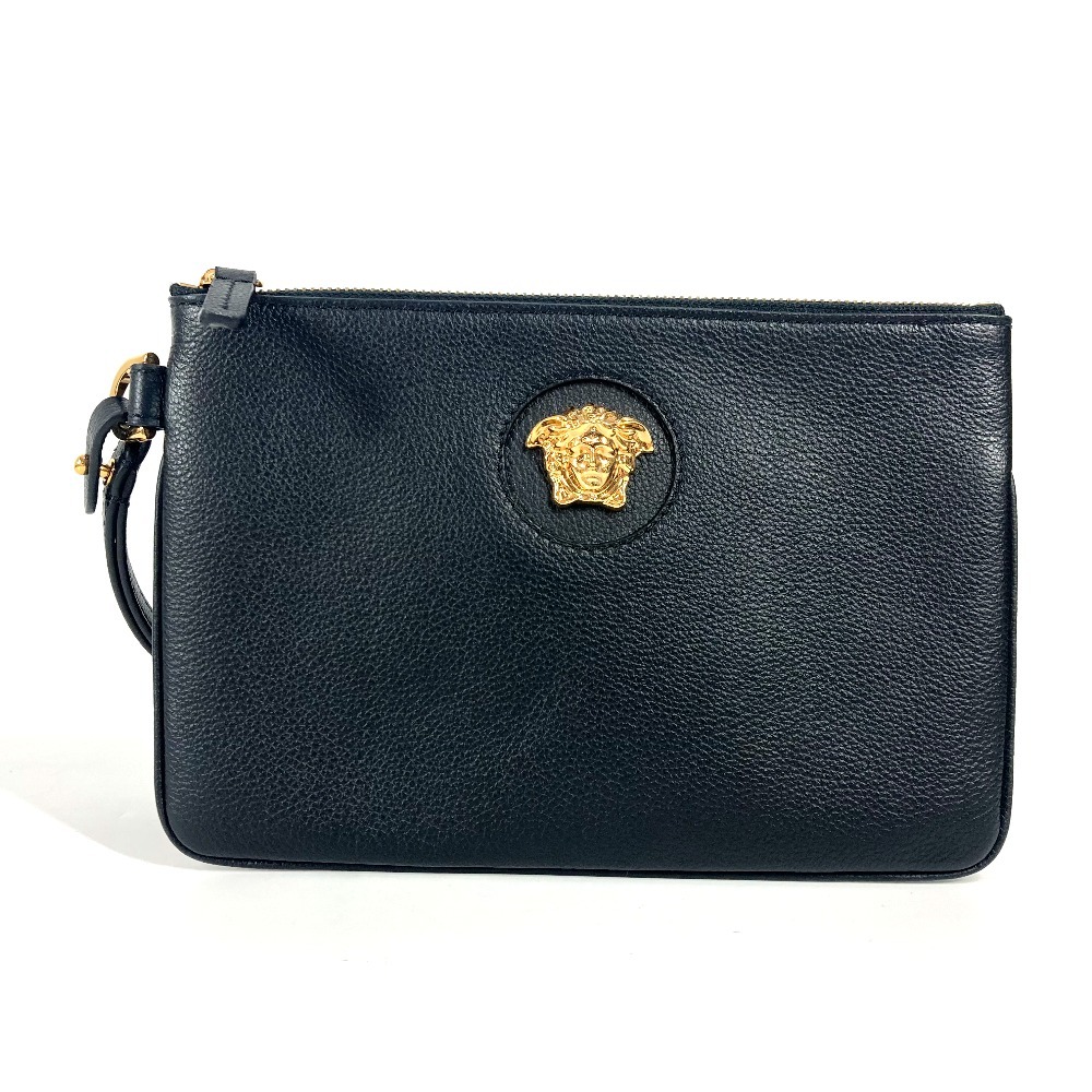 クラッチバッグ メデューサ ロゴ カバン セカンドバッグ ポーチ ストラップ付 レザー ブラック