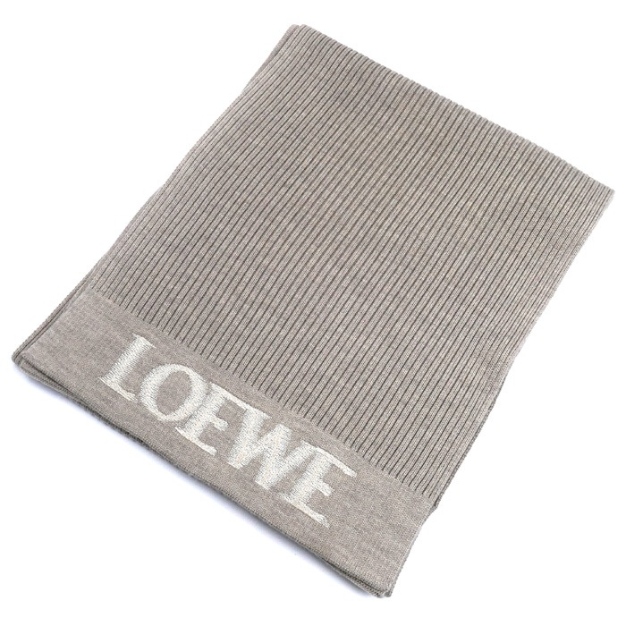 LOEWE ロエベ ロゴ マフラー グレージュ F540257X22 リブ レディース 中古 美品