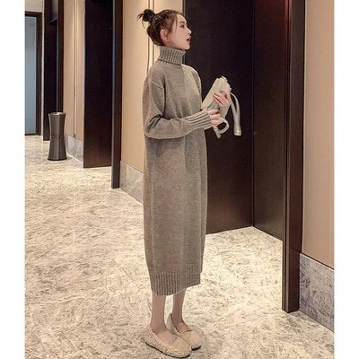 ワンピース ロング ロング丈 長袖 タートルネック ストレート ニット かわいい 大人可愛い シンプル カジュアル 大人 おしゃれ 大人女子 こなれ感 ラフ 抜け感 無地 冬 20代 30代 40代