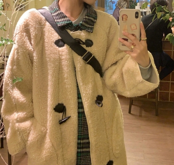 アウター 上着 コート もこもこアウター 長袖 襟付き 切り替えデザイン バイカラー チェック柄 もこもこ モコモコ ポケット 前開き 異素材MIX かわいい 大人可愛い カジュアル おしゃれ レトロ