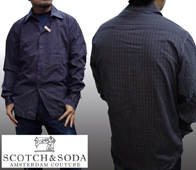 スコッチ&ソーダ スコッチアンドソーダ scotch&soda メンズ 長袖 シャツ チェック ネイビー イエロー レッド ダブルボタン トップス カジュアル サーフ セレブ ストリート ヨーロピアン