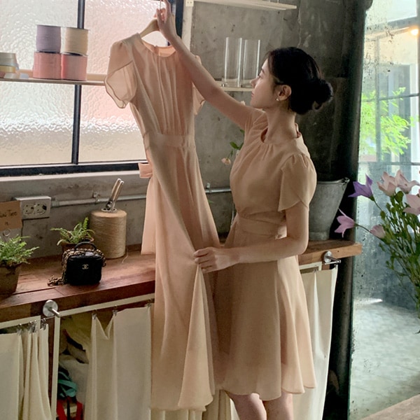 (ミニ／ロングの丈展開あり） エルロナ 2丈 半袖チューリップスリーブ フレアワンピース op16142