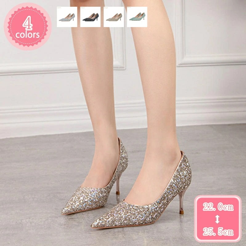 1000円OFFクーポン 大きいサイズ パンプス 美脚 レディース グリッター キラキラ 6cmヒール ハイヒール ピンヒール ポインテッドトゥ シャープ ラメ 走れる フォーマル ビジネス フォーマ