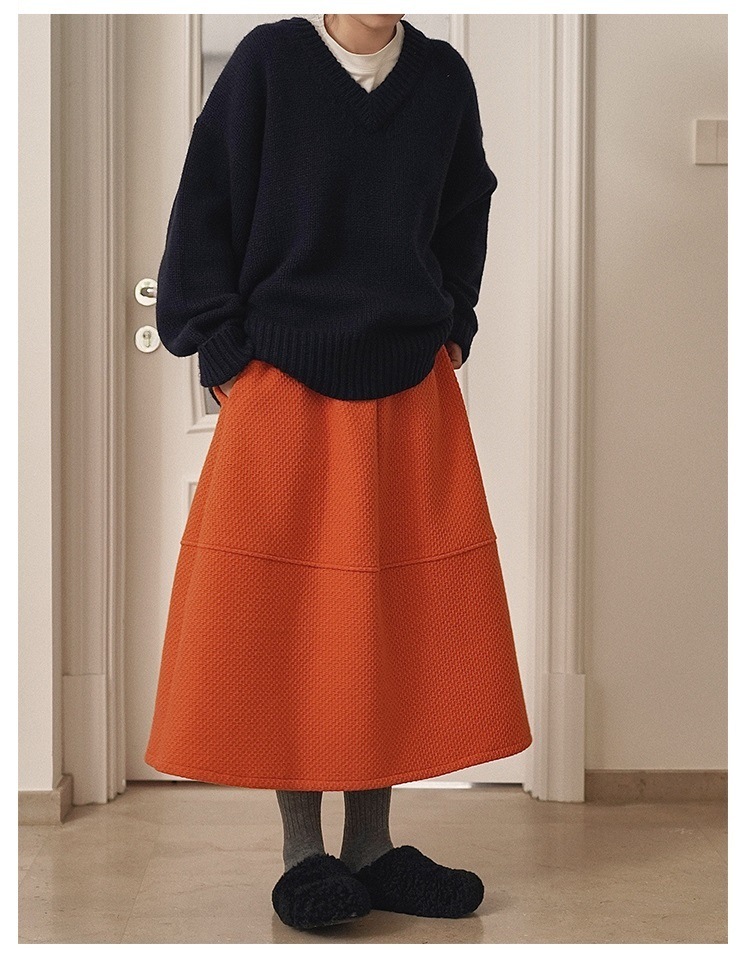 スカート オレンジ ロング Ａライン フレア ウール 裏地 シンプル カジュアル きれいめ 定番 TKOR0055