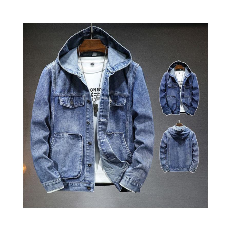 【期間特恵】デニムジャケット メンズ フード付き メンズデニムジャケット アウター 秋服 春秋 長袖 デニム フード付きデニム おしゃれ カジュアルジャケット ボタン